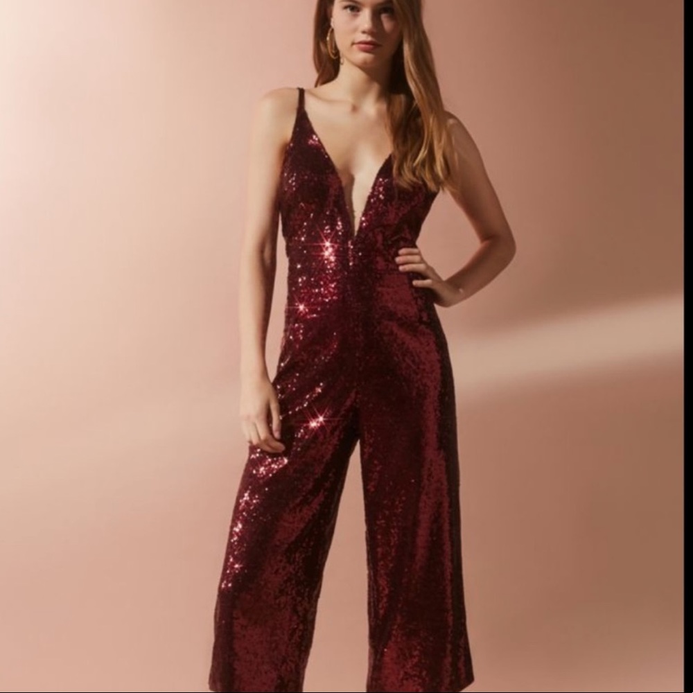 Wine colored sequin jumpsuit